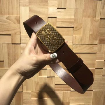 2022 Gucci Durable  Calfskin Leather Belt Brass Logo Buckle 3.8 CM Best Present For Men 
